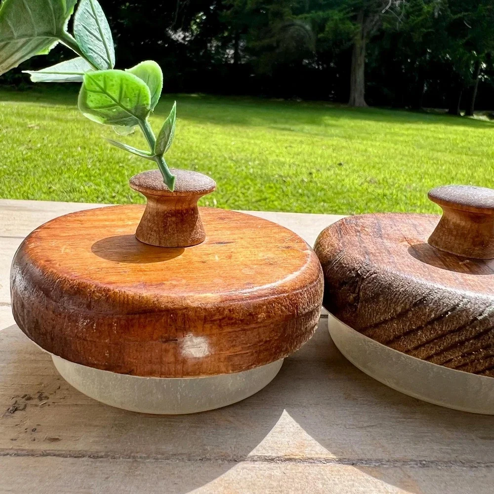 Vintage Glass Jar Canisters w/ Wood Lids | Set of 3